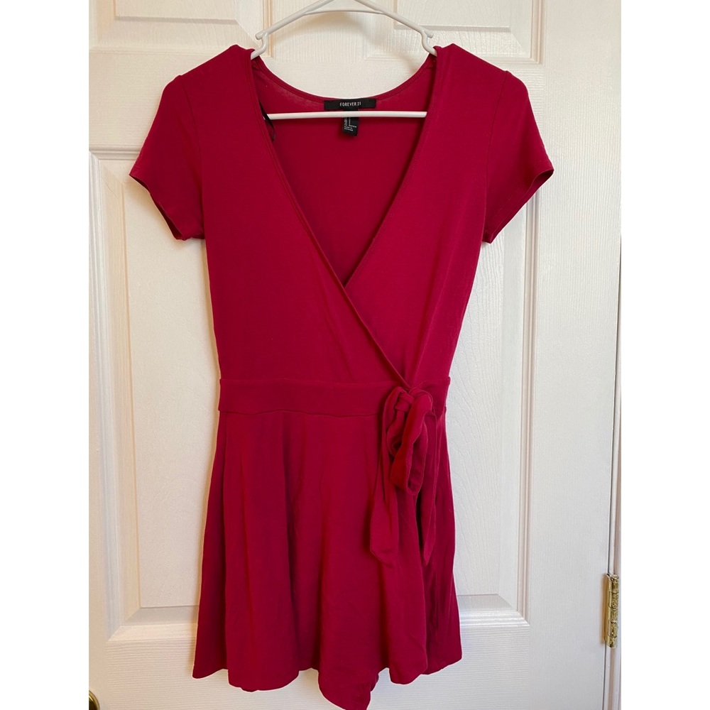 Red side-tie romper dress